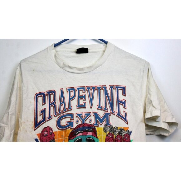 Vtg 80s California Raisins Grapevine Gym Shirt sz L White Crew Neck Short Sleeve - Picture 2 of 12